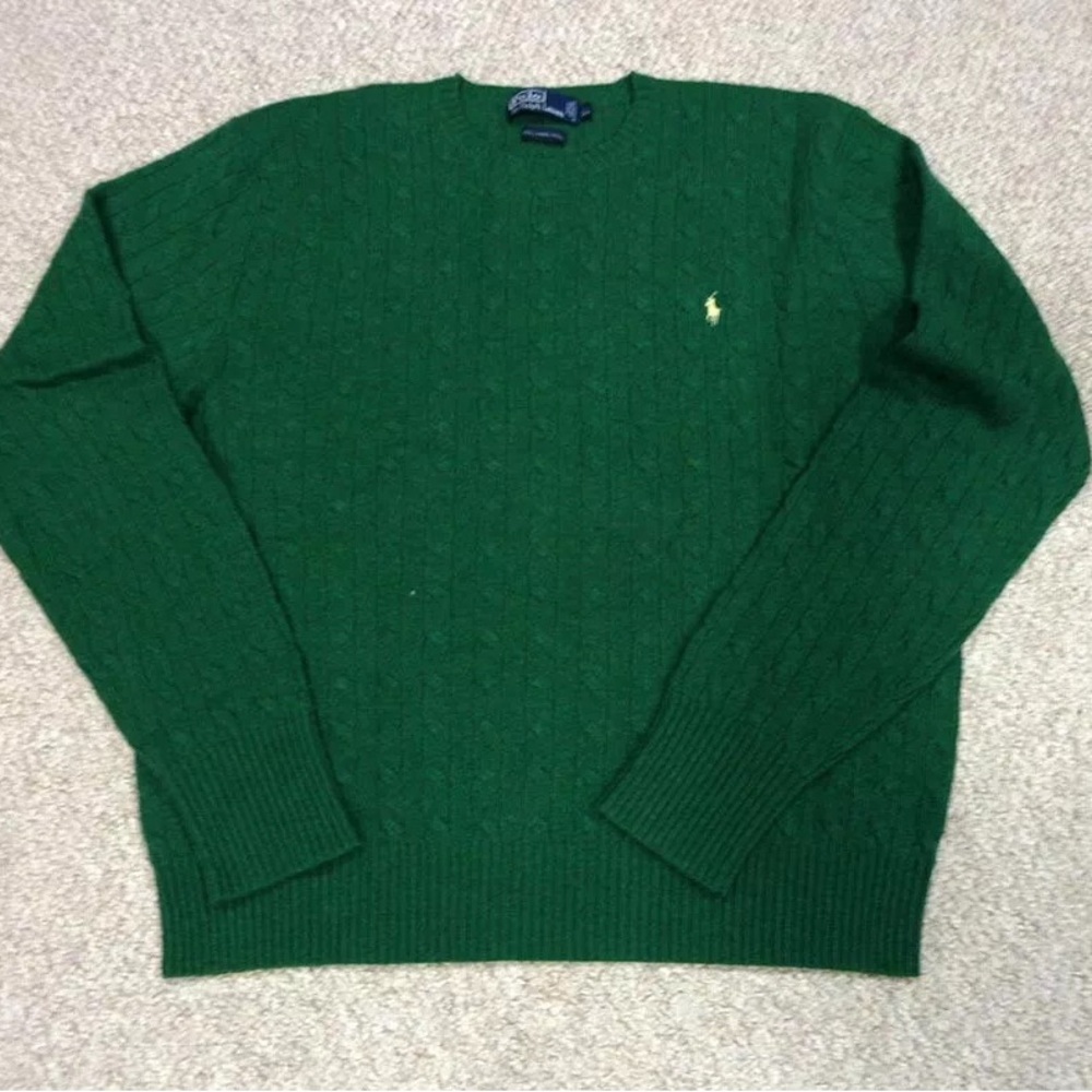 POLO ROUND NECK W/ RIB SWEATER MEN'S LUXURY (HUNTER GREEN )100% LAMB